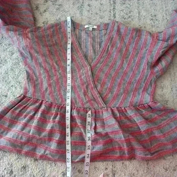 Madewell Womens Gray and Red Striped Bubble-Sleeve Peplum Top M - Picture 16 of 16